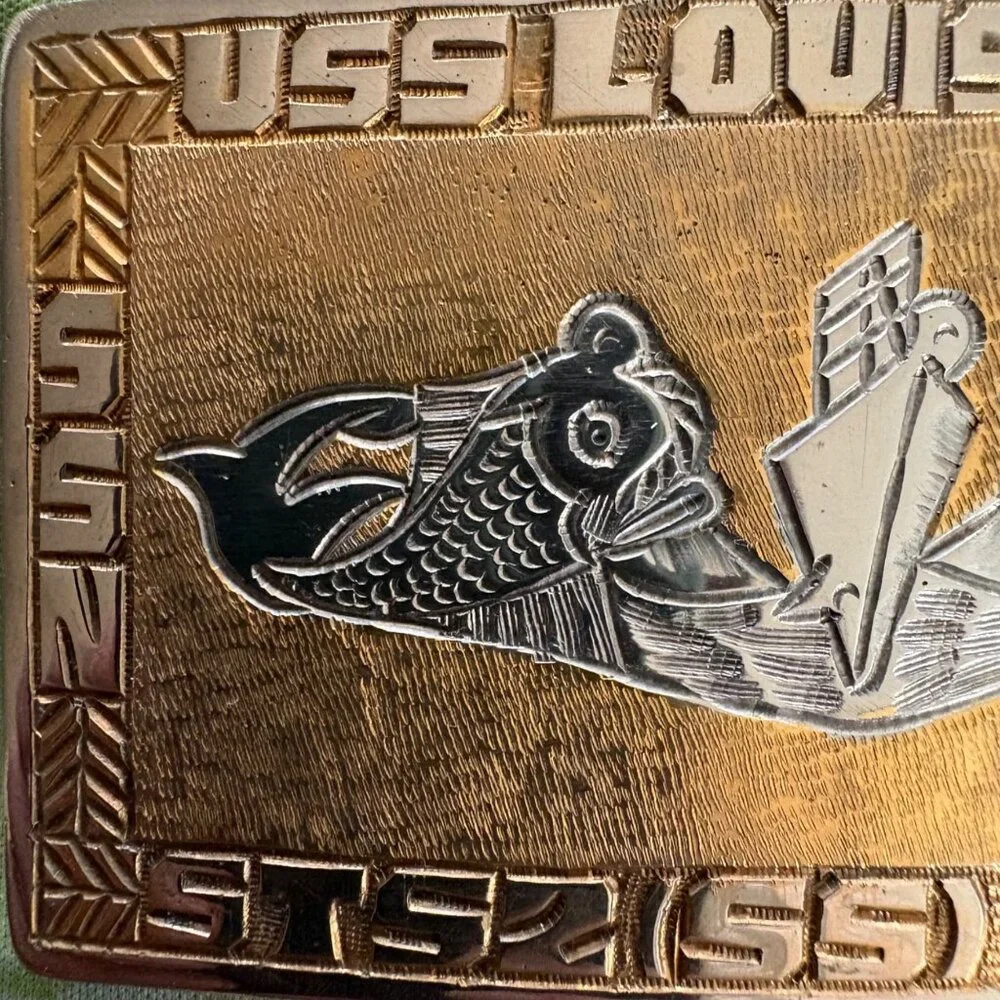 USS Louisville SSN-724 STS2(SS)‎ Davis Belt Buckle Gold & Silver Tone Sub Navy